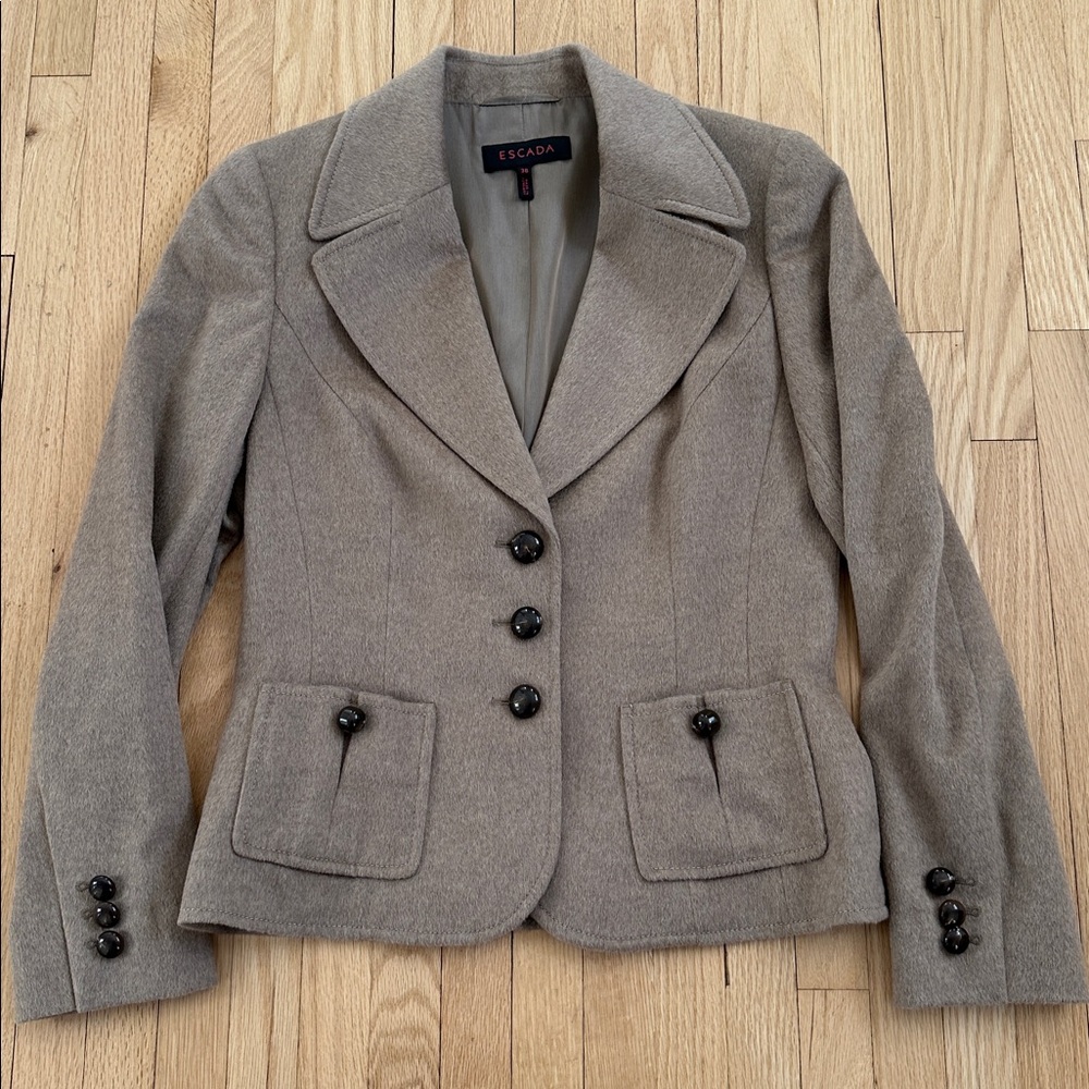 Escada Taupe Gray Wool Tailored Blazer